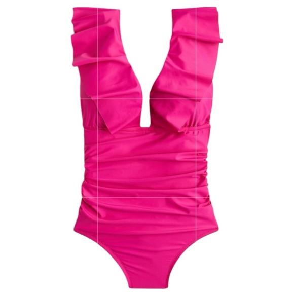 J. Crew Ruched Ruffle One-Piece Swimsuit Radiant Fuchsia Pink 24 New with Tag - Picture 2 of 14